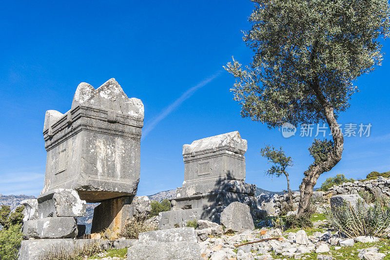 来自Dodurga村的Sidyma古城。Fethiye, Mugla，土耳其。